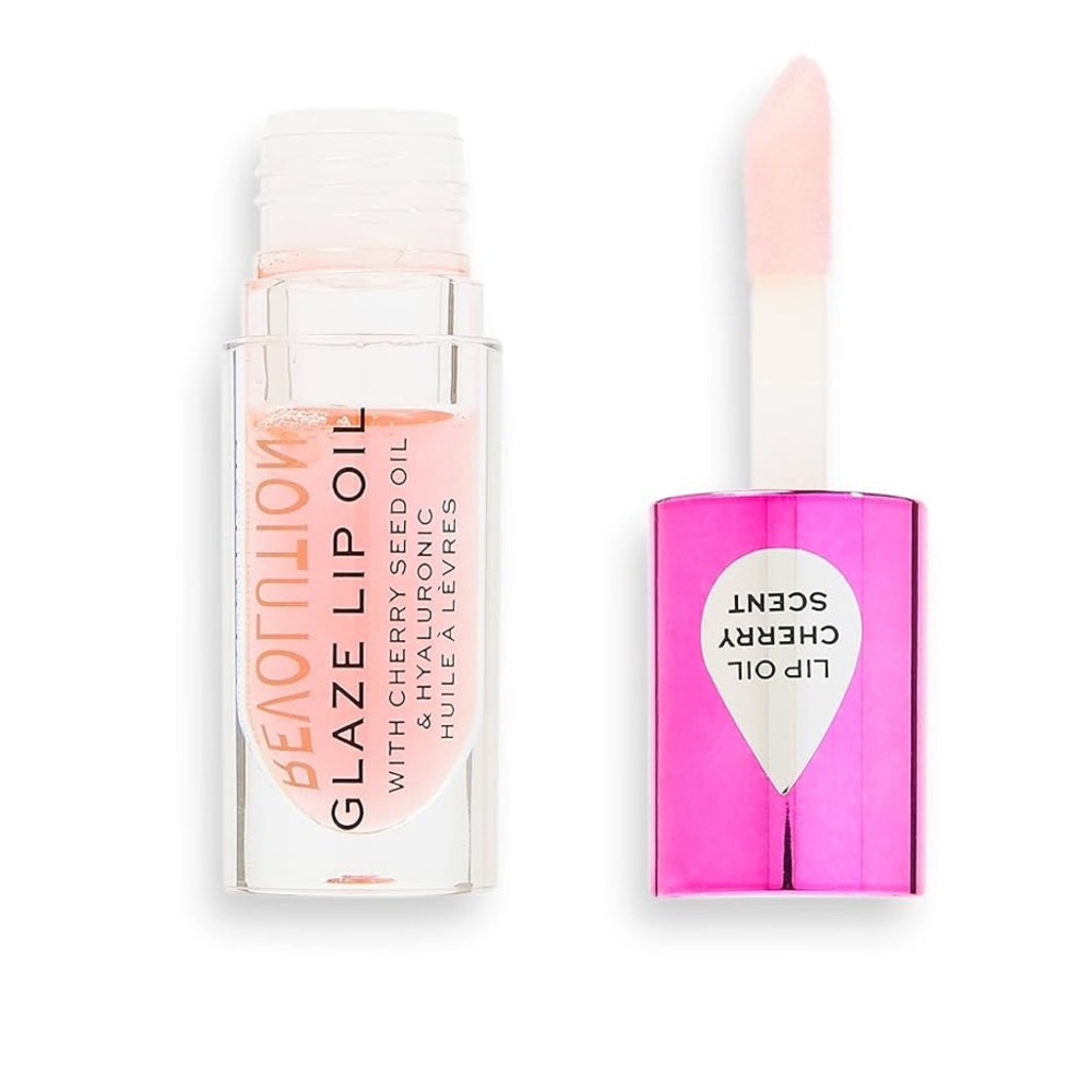 💎 Revolution Beauty Glaze Lip Oil Glam Pink Cherry Scented Hyaluronic Acid New
